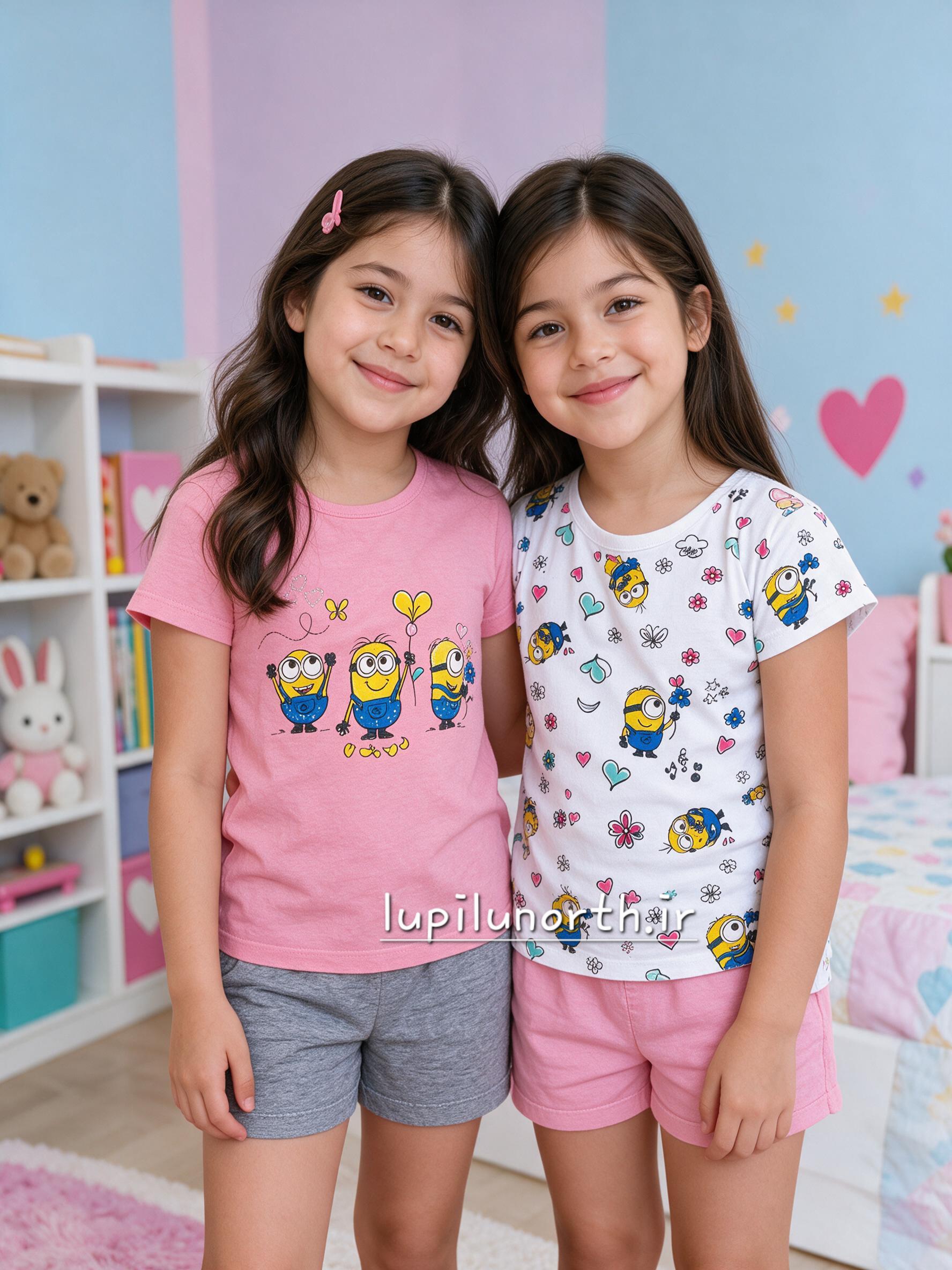 ست تیشرت و شلوارک نخی دخترانه طرح minions