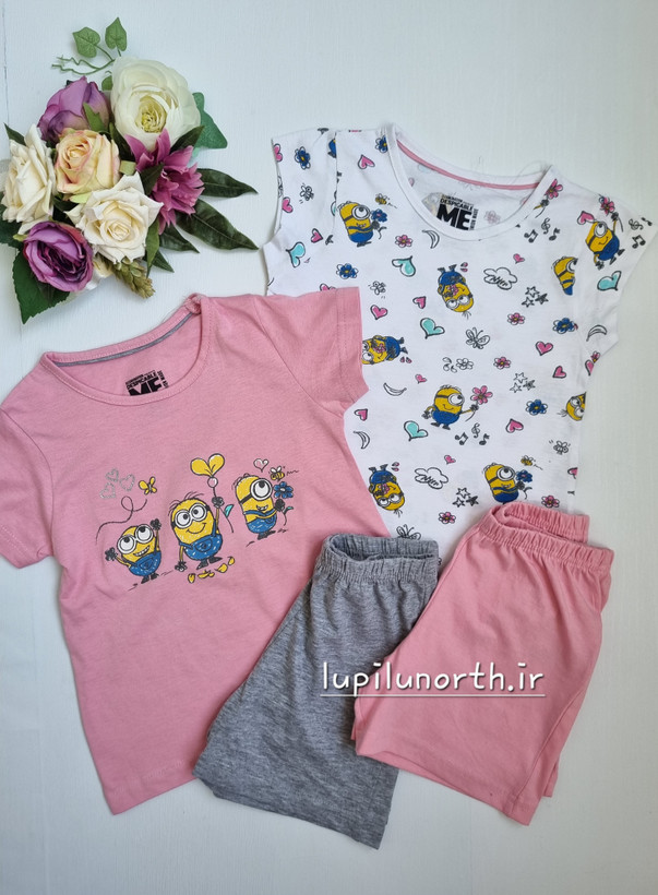 ست تیشرت و شلوارک نخی دخترانه طرح minions