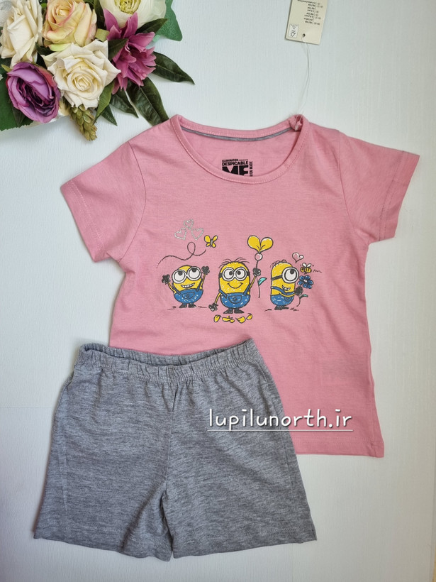 ست تیشرت و شلوارک نخی دخترانه طرح minions
