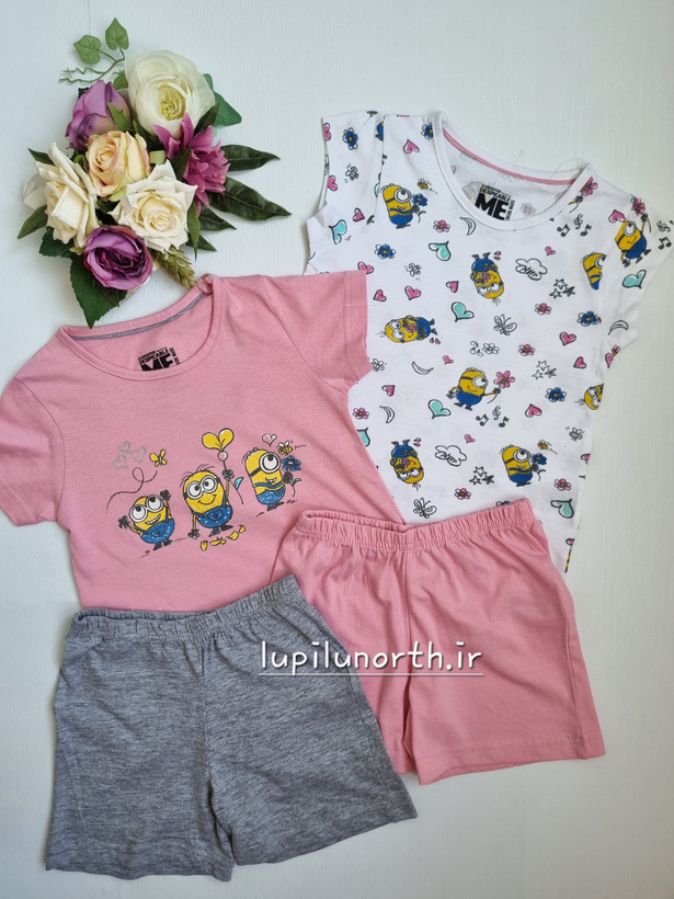 ست تیشرت و شلوارک نخی دخترانه طرح minions